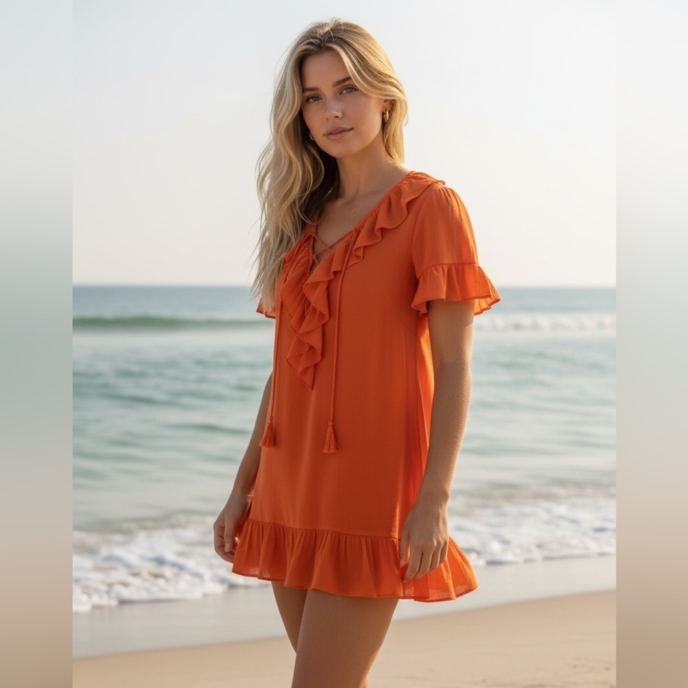 🛍️Bundle🛍️Endless rose red dress red frills small beach coverup